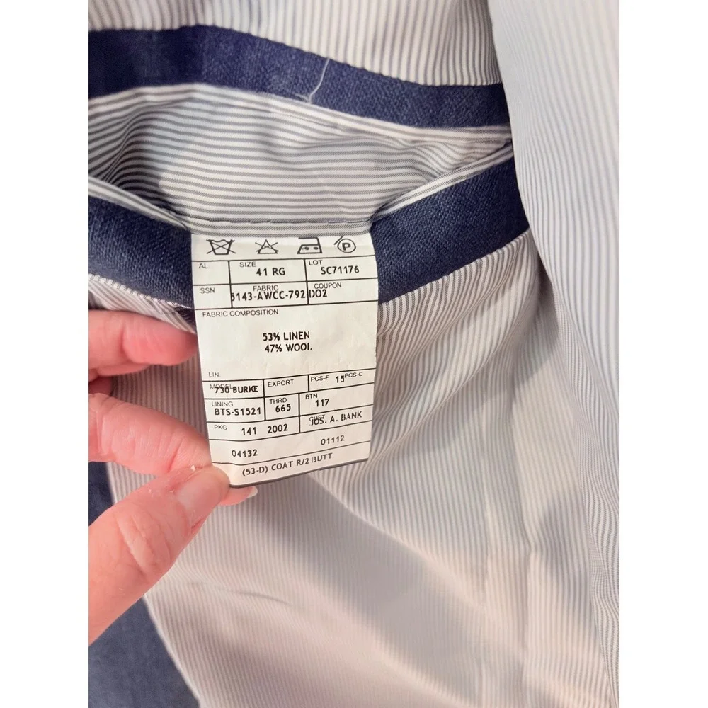Jos. A. Bank Preppy Blazer Men 41 RG NAVY Linen Wool Two Button Office Classic